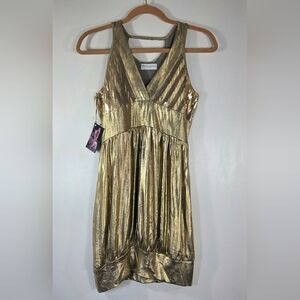 Y2K MICHAEL COSTELLO COUTURE GOLD METALLIC SEQUIN MINI BUBBLE HEM DRESS.